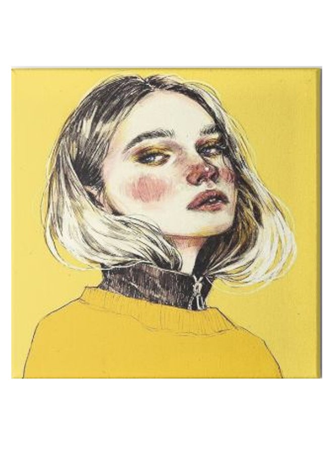 لوحة فنية من قماش الكانفاس بإطار مخفي تحمل صورة رسوم متحركة لفتاة أصفر/أسود/بيج 50 x 50سم - Image 1