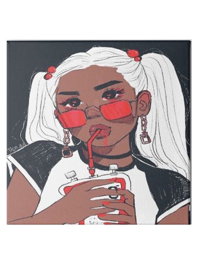لوحة فنية من قماش الكانفاس بإطار مخفي تحمل صورة رسوم متحركة لفتاة متعدد الألوان 50 x 50سم - Image 1