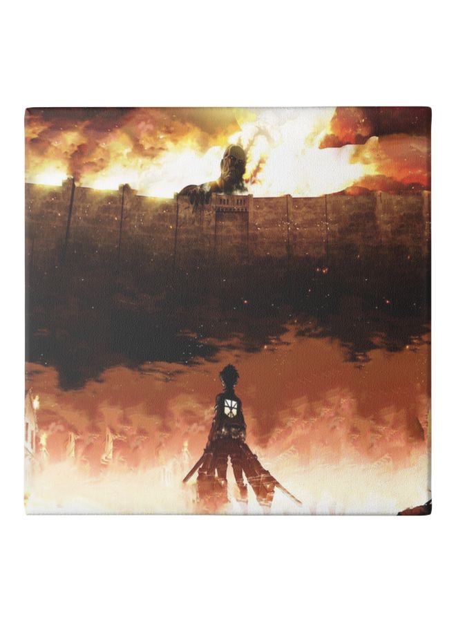 Attack On Titan Painted Canvas Wall Painting Orange/White/Black 50x50cm 
