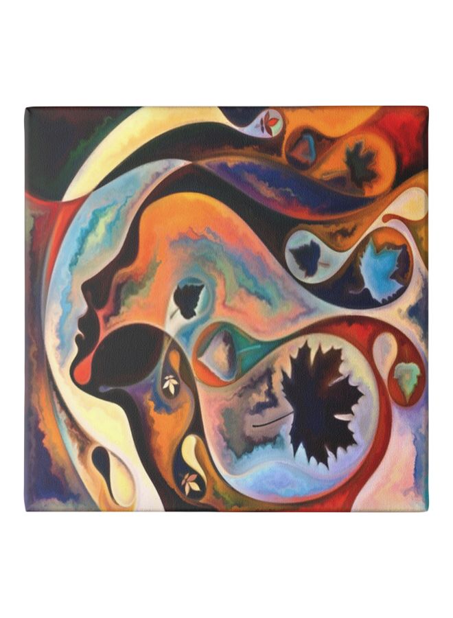 Abstract Painting With Frame Blue/Orange/Black 50x50cm