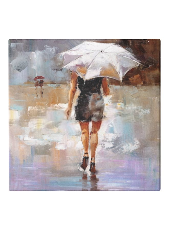 Abstract Themed Decorative Wall Art Canvas Painting With Frame White/Black/Brown 50x50cm 