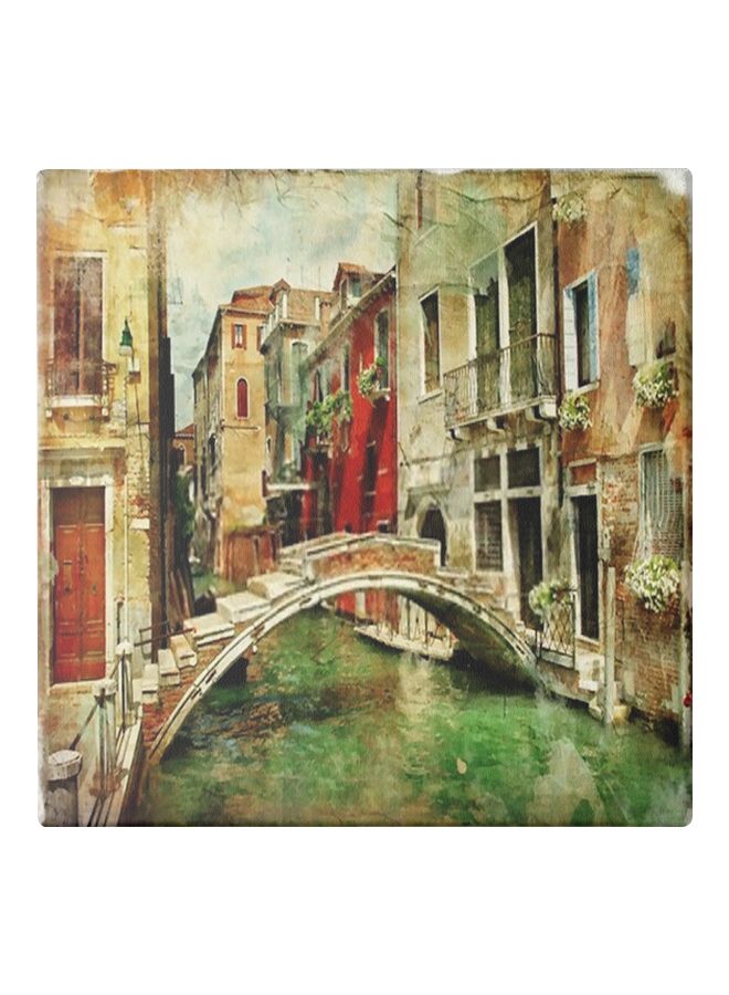 City Themed Canvas Painting With Frame Brown/Green/Red 50x50cm 