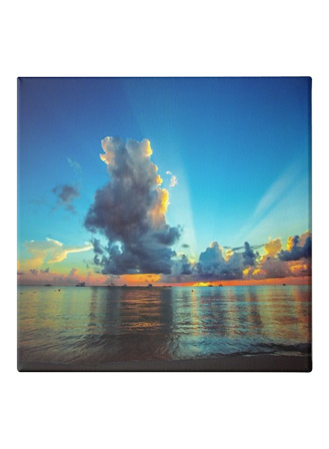 Sunrise Themed Canvas Painting With Frame Blue/Yellow/Grey 50x50cm
