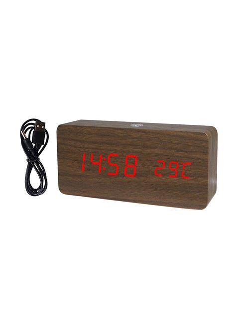 LED Wooden Alarm Clock With App Control Brown/Red 17x5.5x9.2cm