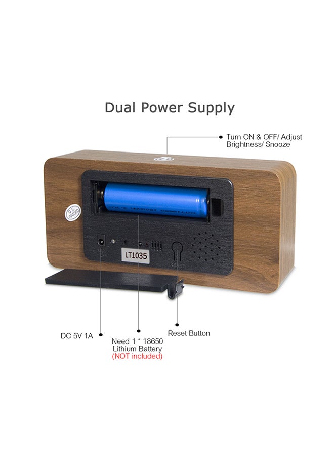 Generic - LED Wooden Alarm Clock With App Control Brown/Red 17x5.5x9.2cm - Image 1