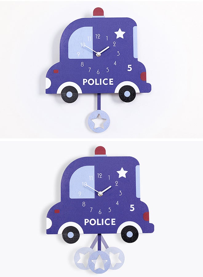 Creative Police Car Shape Wall Clock Blue 32x7x32cm - Image 2