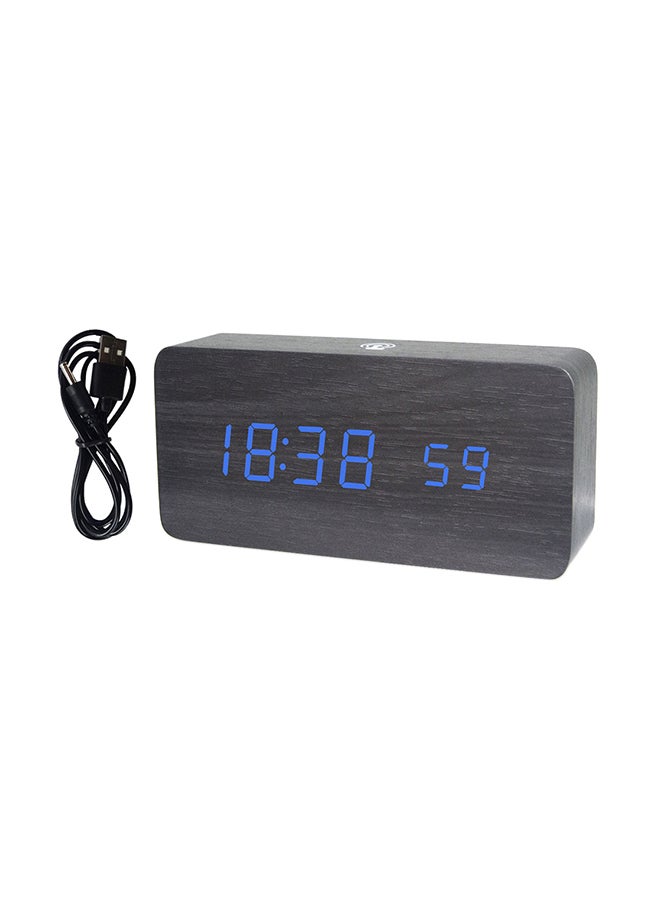 LED Wooden Alarm Clock With App Control Black/Blue 17x5.5x9.2cm  - Image 1