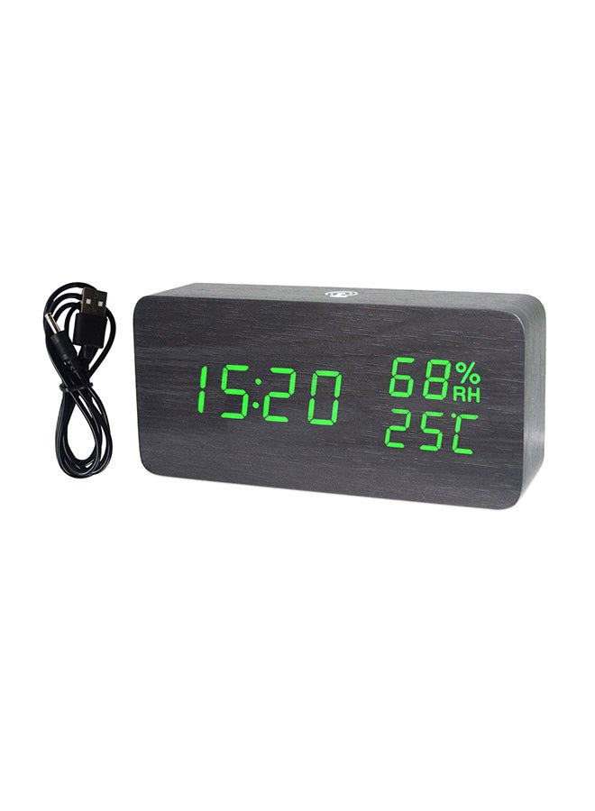 LED Wooden Alarm Clock With App Control Black/Green 17x5.5x9.2cm  - Image 1