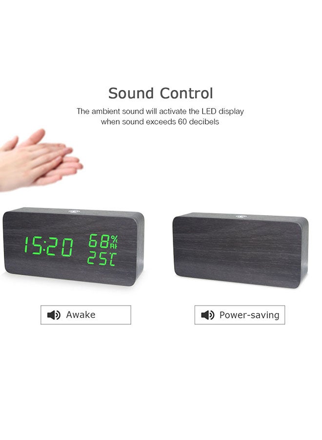 LED Wooden Alarm Clock With App Control Black/Green 17x5.5x9.2cm  - Image 2