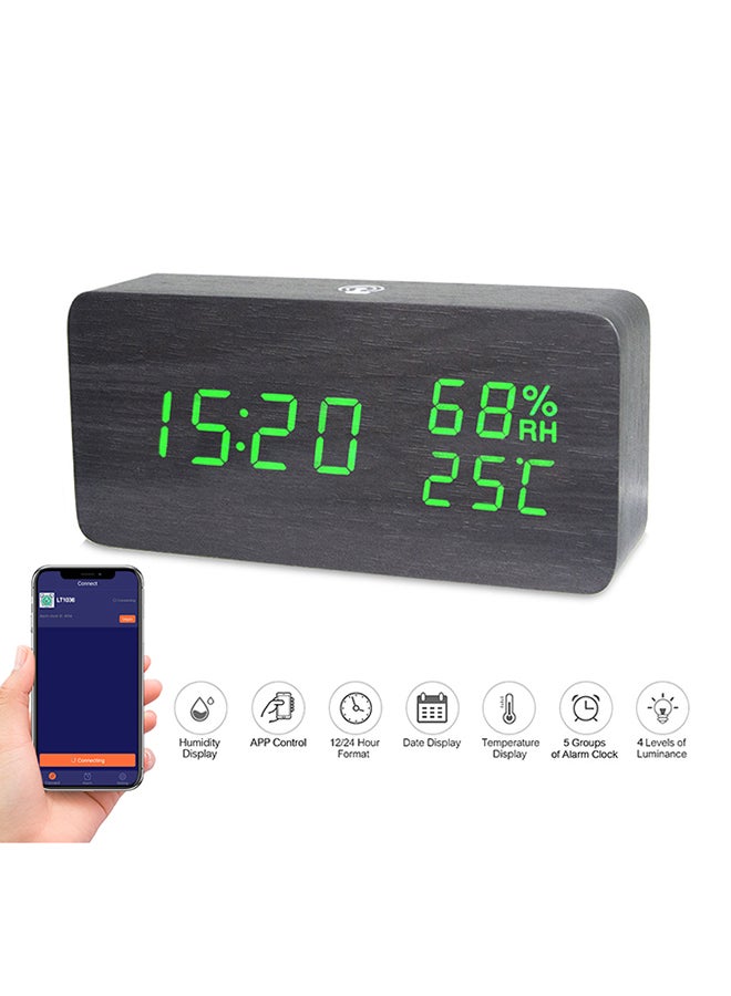 LED Wooden Alarm Clock With App Control Black/Green 17x5.5x9.2cm  - Image 4