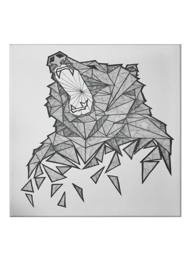لوحة فنية من الخيش بطبعة دب مع إطار. رمادي / أبيض / أسود 50x50سم - Image 1