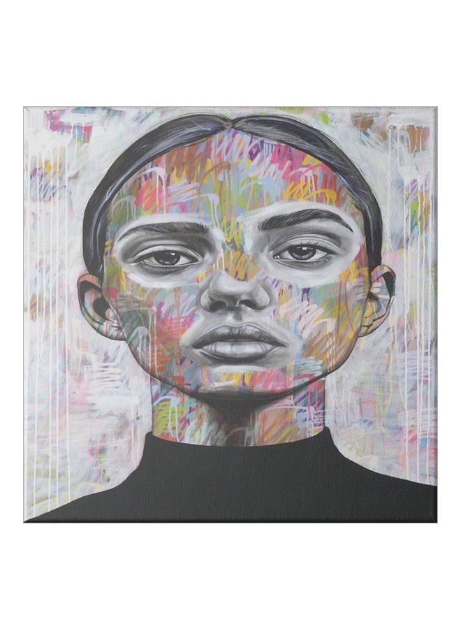 A Girl Stained With Color Themed Canvas Painting With Frame Grey/Black/Purple 50x50cm - Image 1