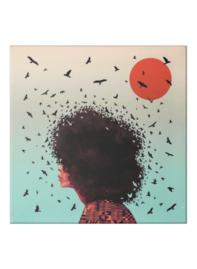 Girl With Hair From Birds Themed Canvas Painting With Frame Black/Red/Brown 50x50cm  - Image 1