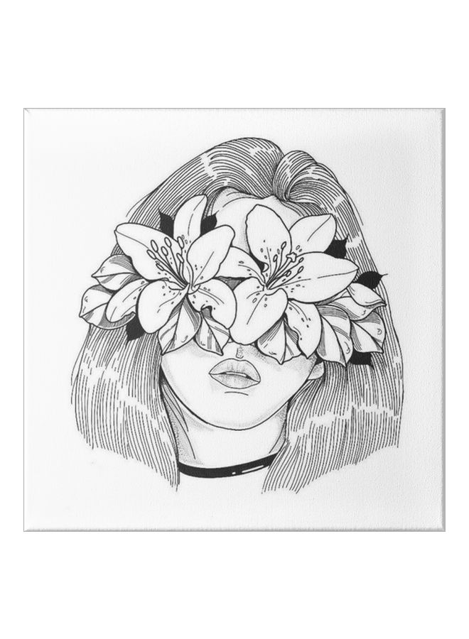 لوحة جدارية تمثل رسمة فتاة مع إطار أبيض/ أسود 50x50سم - Image 1