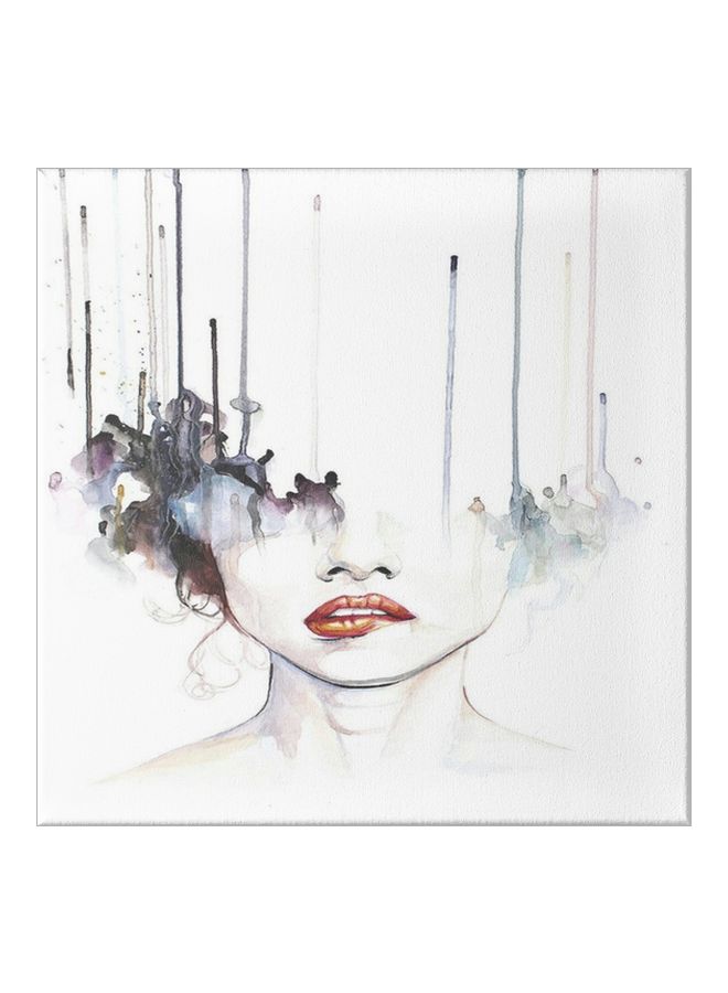 Girl Flowing Colors Themed Wall Painting With Frame White/Black/Brown 50x50cm  - Image 1