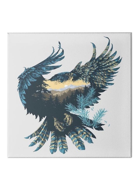 Falcon Forest Themed Canvas Painting With Frame White/Blue/Black 50x50cm