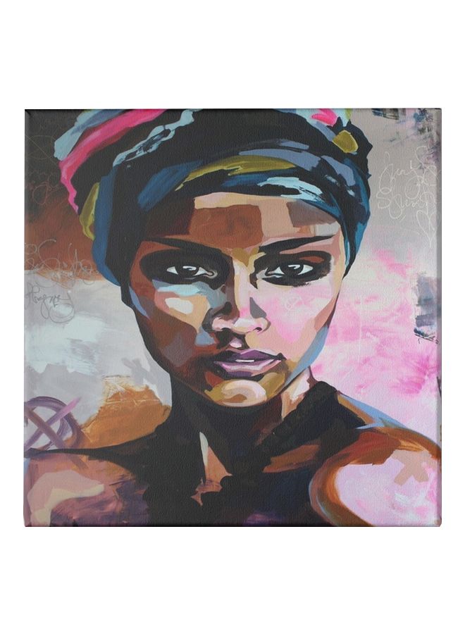 Girl Themed Canvas Painting With Frame Multicolour 50x50cm - Image 1