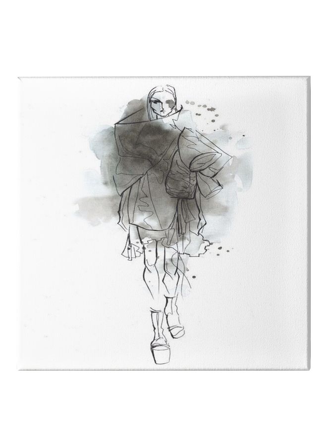 Girl Themed Canvas Painting With Frame White/Grey 50x50cm - Image 1