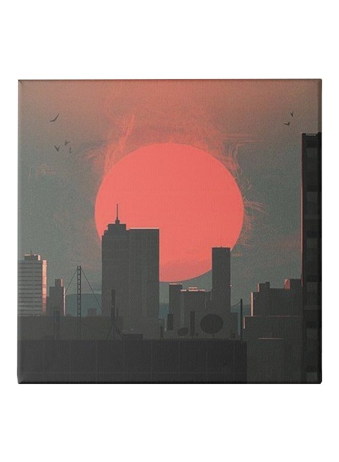 City Themed Canvas Wall Painting With Hidden Frame Red/Black/Grey 50x50cm - Image 1