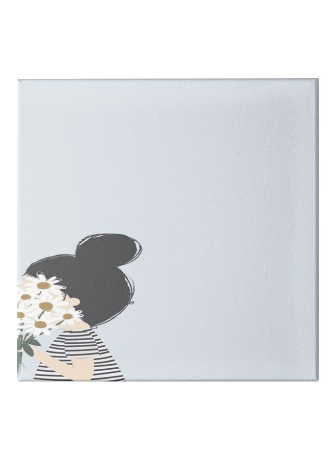 Girl Carrying Roses  Themed Canvas Wall Painting With Hidden Frame White/Black/Beige 50x50cm - Image 1