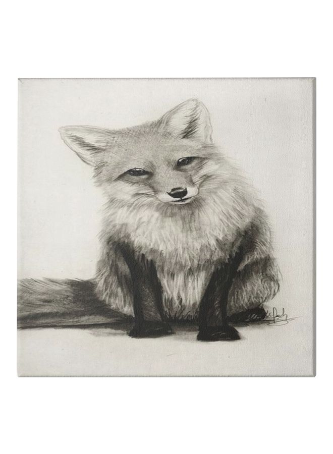 Fox Themed Canvas Wall Painting With Hidden Frame White/Black/Grey 50x50cm - Image 1