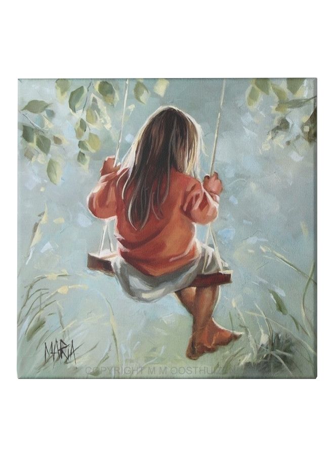 A Swinging Girl Themed Canvas Wall Painting With Hidden Frame 50x50 Cm Blue/Red/Brown 50x50cm  - Image 1