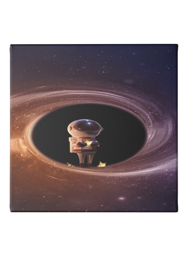 Space Man In A Black Hole Themed Canvas Wall Painting With Hidden Frame Black/Orange/Purple 50x50cm - Image 1