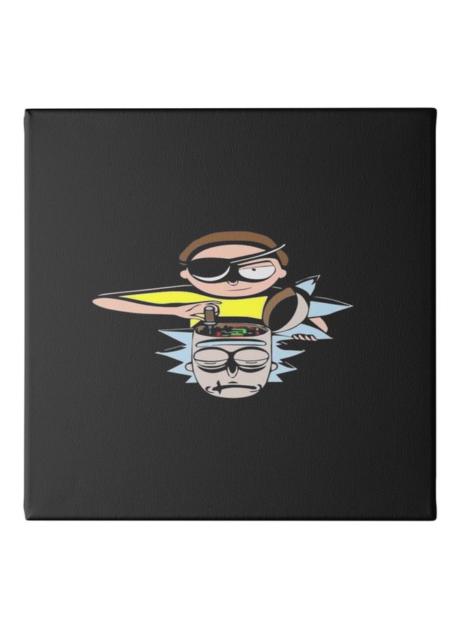 لوحة فنية من قماش الكانفاس مزوّدة بإطار مخفي برسمة مستوحاة من مسلسل "Rick And Morty" أسود/ أصفر/ بيج 50x50سم - Image 1