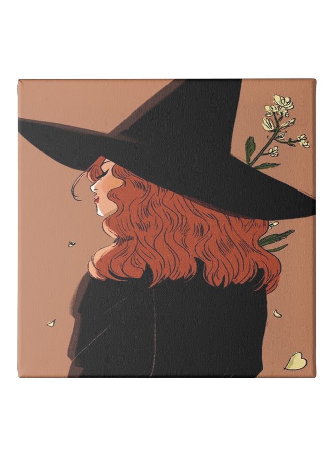 Girl Animation Themed Canvas Wall Painting With Hidden Frame Black/Orange/Brown 50x50cm - Image 1