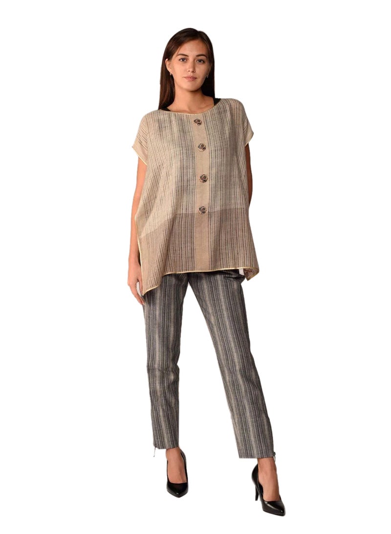 Sana'a Kayum Pure Pashmina Cape Top Beige - Image 1