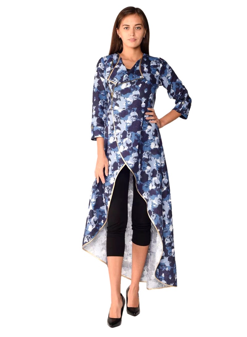 Sana'a Kayum Asymmetrical Linen Jacket Blue  - Image 1