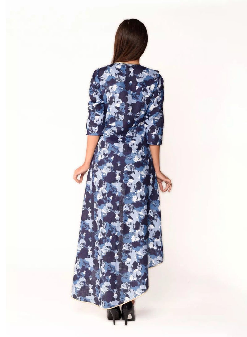 Sana'a Kayum Asymmetrical Linen Jacket Blue  - Image 3