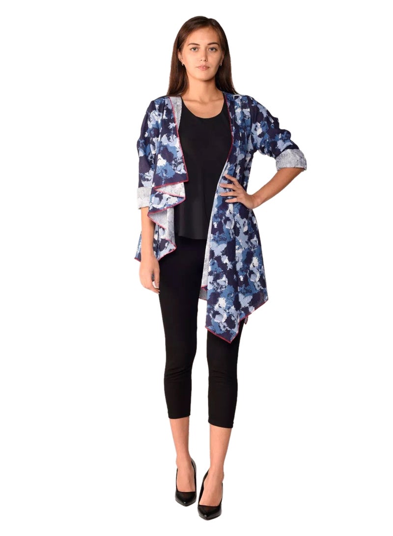 Sana'a Kayum Asymmetrical Linen Jacket Blue  - Image 1