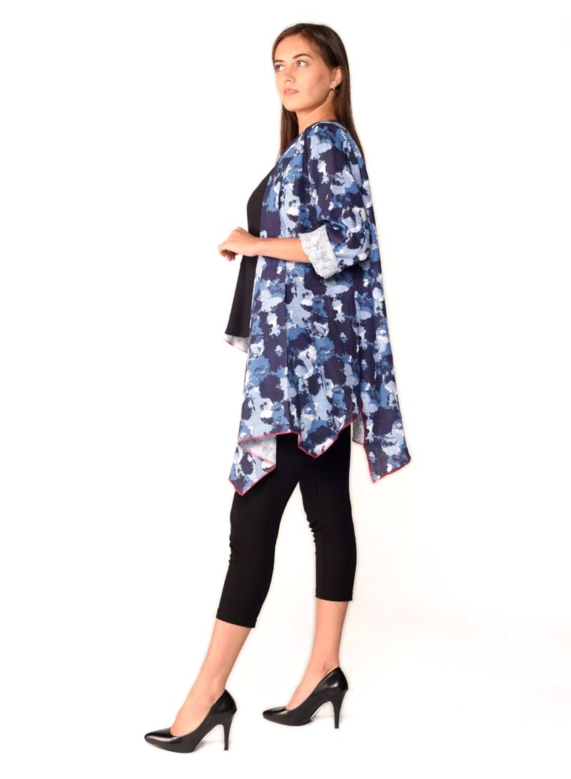 Sana'a Kayum Asymmetrical Linen Jacket Blue  - Image 2
