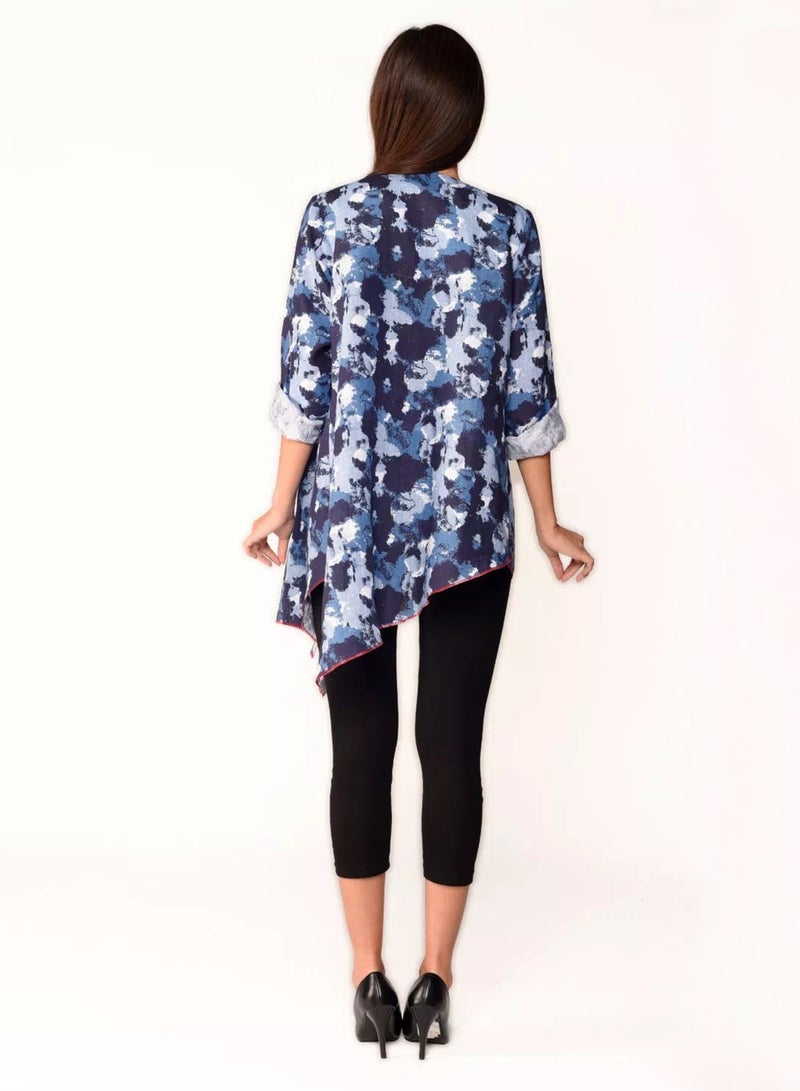 Sana'a Kayum Asymmetrical Linen Jacket Blue  - Image 3