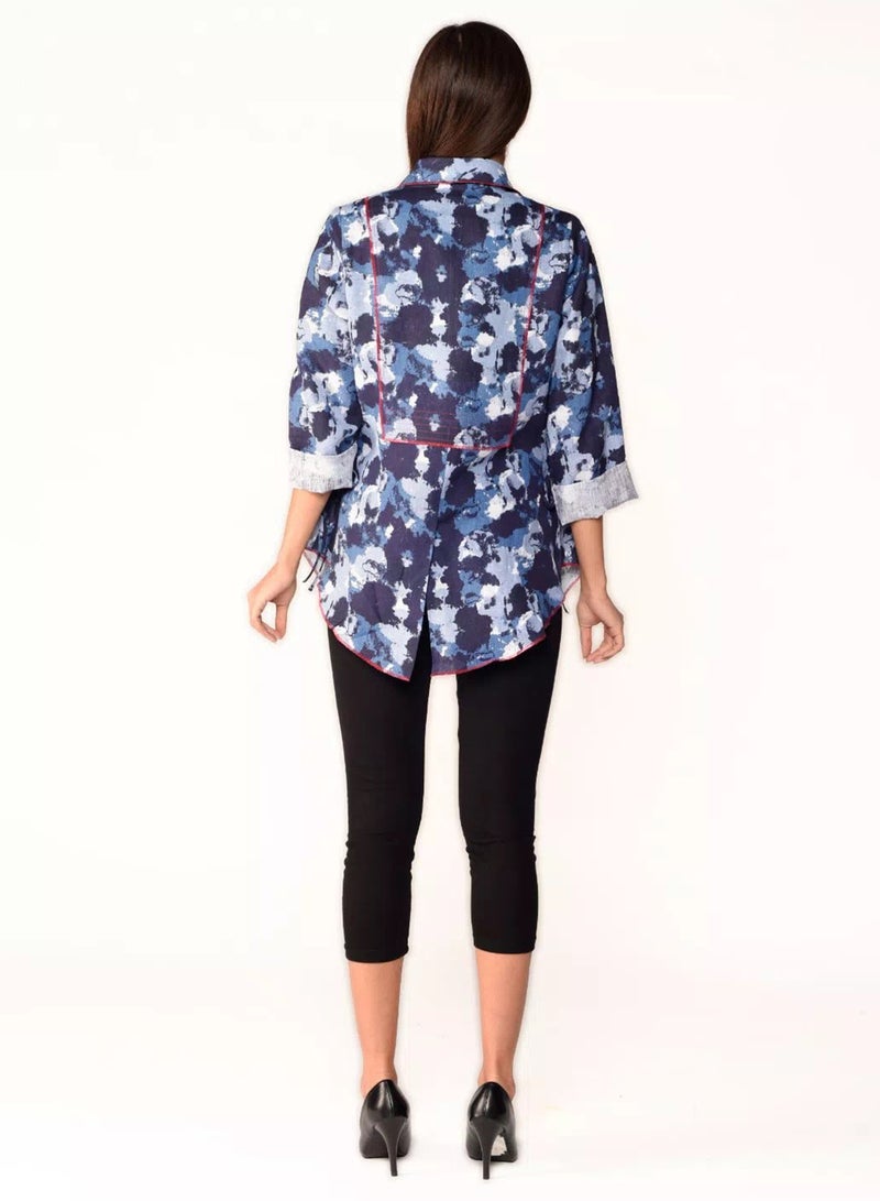 Sana'a Kayum Asymmetrical Linen Jacket Blue  - Image 3