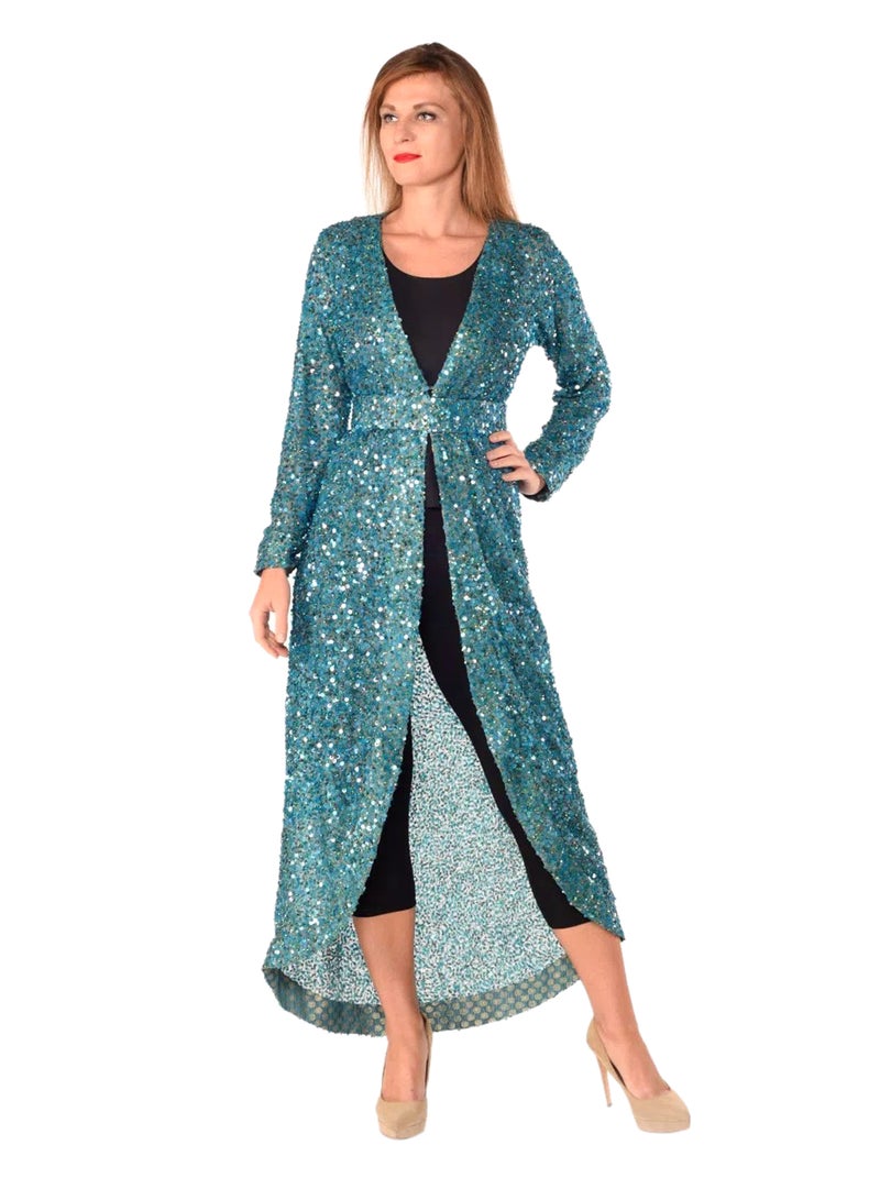Sana'a Kayum Slimfit Sequenced Jacket Turquoise  - Image 1