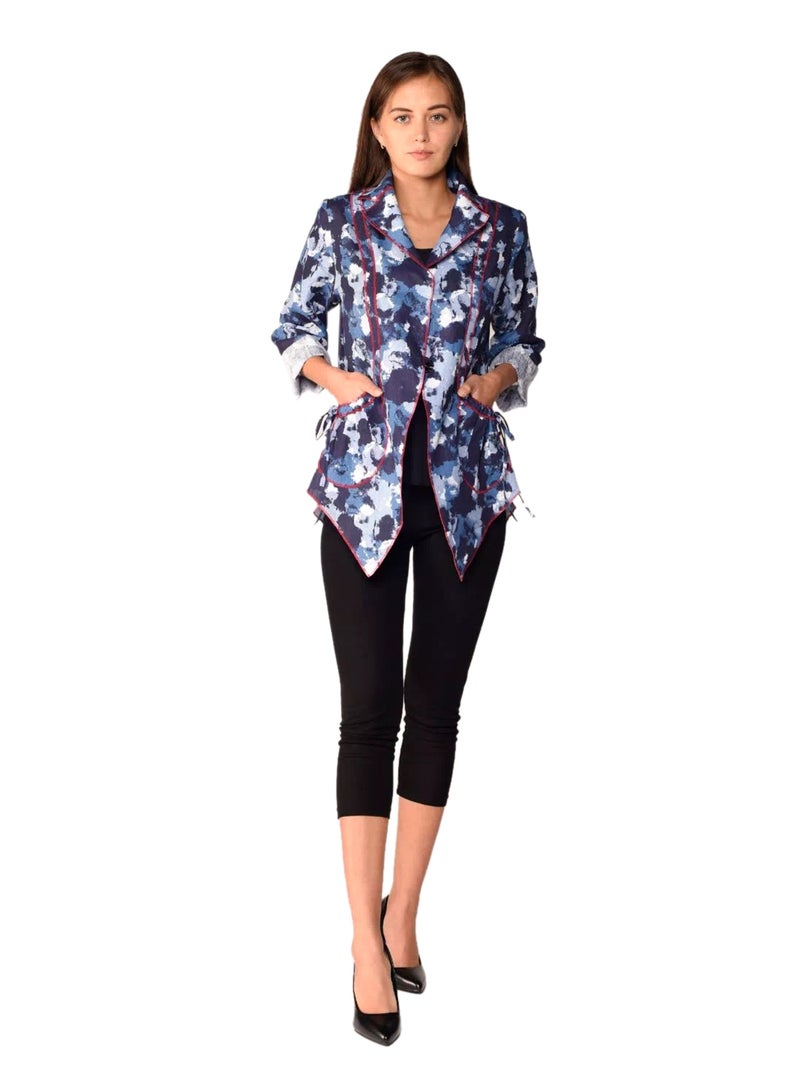 Sana'a Kayum Asymmetrical Linen Jacket Blue  - Image 1