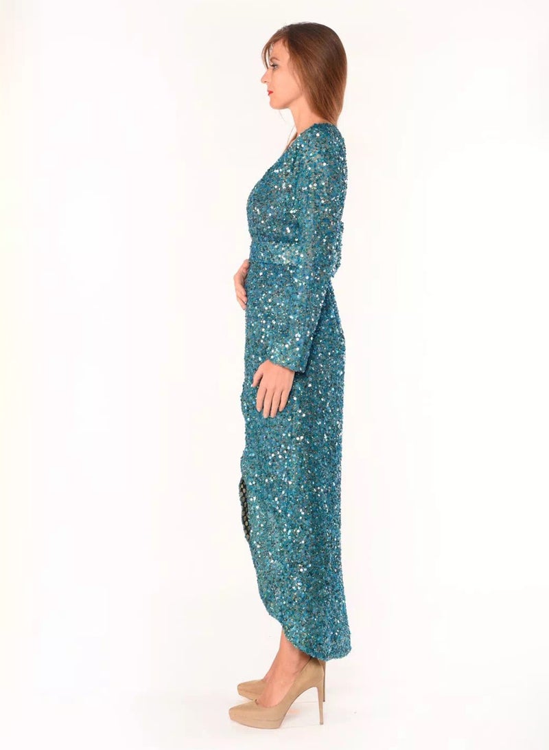 Sana'a Kayum Slimfit Sequenced Jacket Turquoise  - Image 2