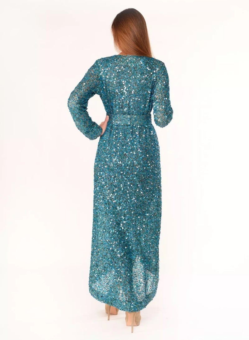 Sana'a Kayum Slimfit Sequenced Jacket Turquoise  - Image 3