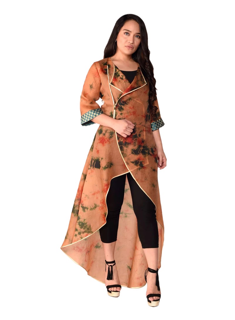 Sana'a Kayum Asymmetrical Organza Jacket Rust  - Image 1