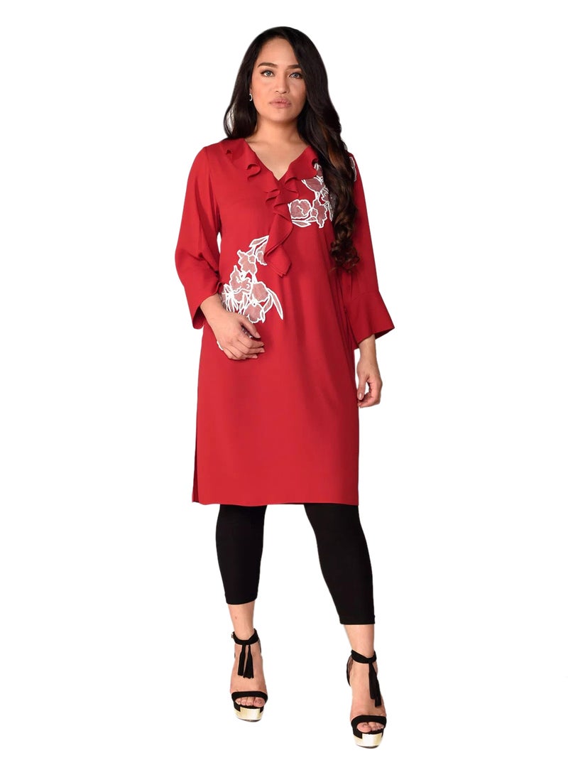 Sana'a Kayum Cascade Tunic Kurta Crimson  - Image 1