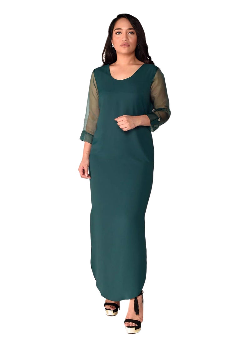 Sana'a Kayum U-Shaped Kurta Emerald Green  - Image 1