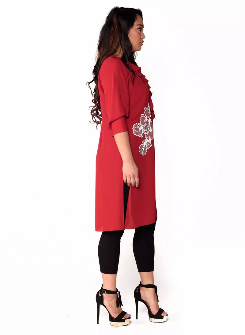 Sana'a Kayum Cascade Tunic Kurta Crimson  - Image 2