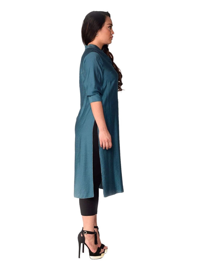 Sana'a Kayum - Classic Straight Kurta Teal - Image 1