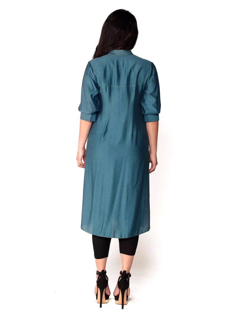Sana'a Kayum - Classic Straight Kurta Teal - Image 1