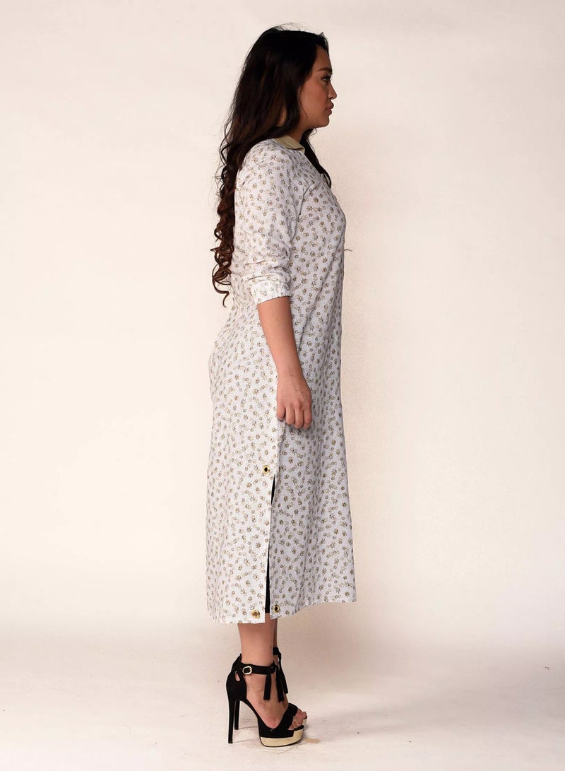 Sana'a Kayum Contemporary Linen Kurta White/Mustard  - Image 2