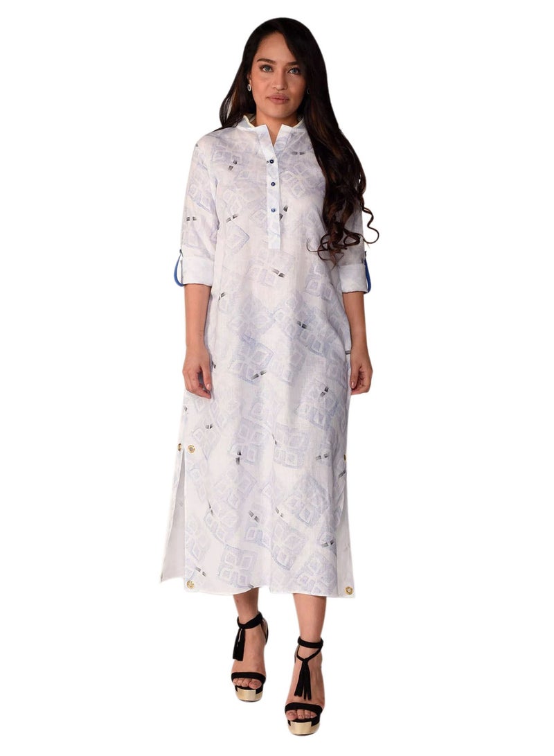 Sana'a Kayum Contemporary Linen Kurta White  - Image 1