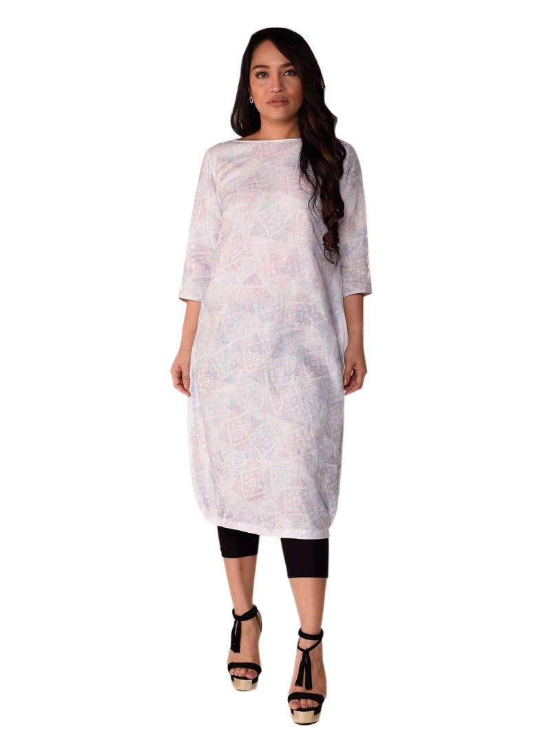 Sana'a Kayum Printed Linen Kurta White  - Image 1