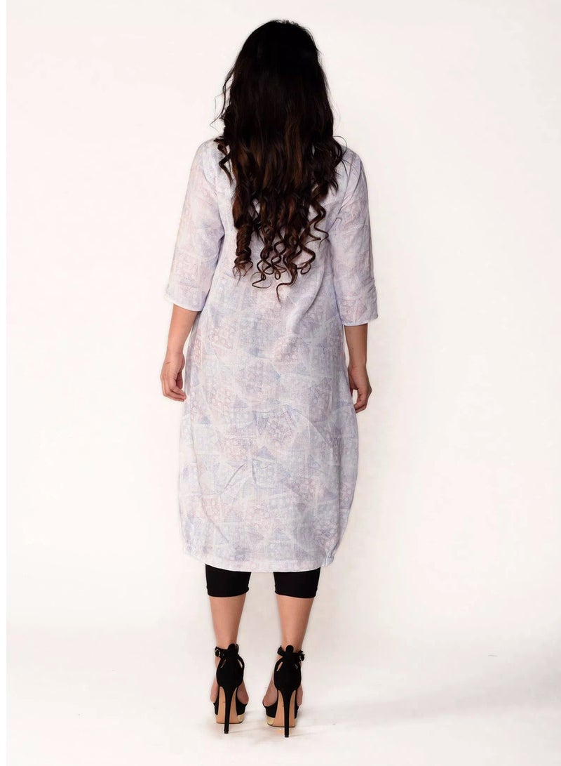 Sana'a Kayum Printed Linen Kurta White  - Image 3
